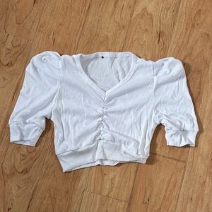 White Ruched V-Neck Women's Top